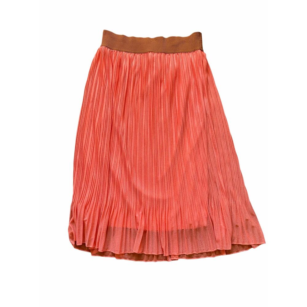 Rachel Rose Orange Pleated Thick Elastic Waistband Pull On Chiffon Midi Skirt